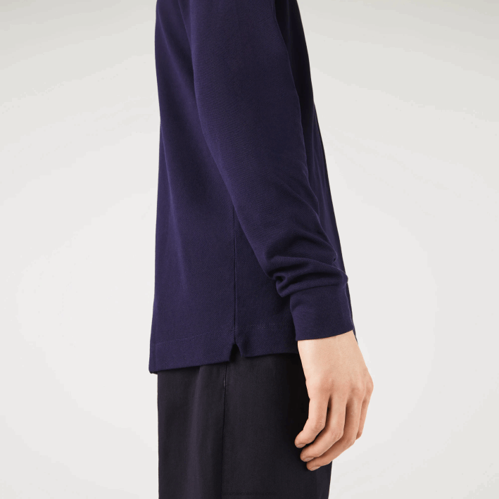 hombres Lacoste 6F24665 azul marino 166 polo de piqué de algodón elástico de manga larga smart paris