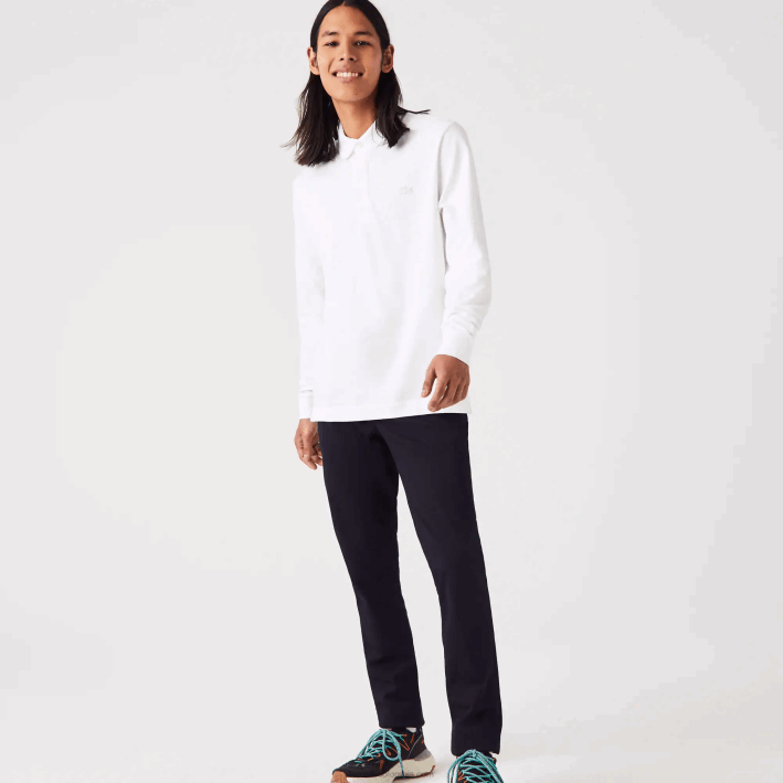 hombres Lacoste 6F24666 blanco 001 polo de piqué de algodón elástico de manga larga smart paris