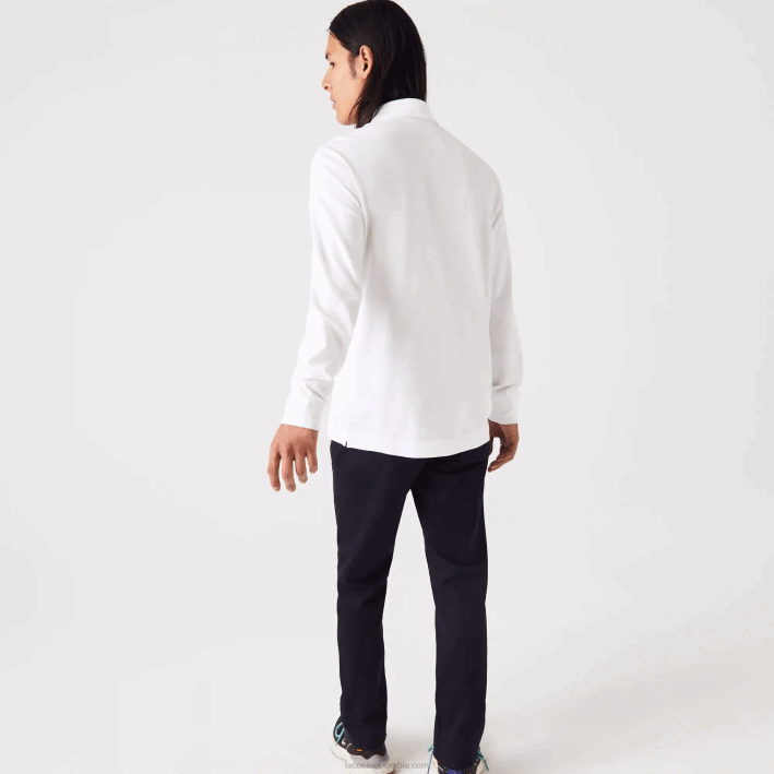 hombres Lacoste 6F24666 blanco 001 polo de piqué de algodón elástico de manga larga smart paris