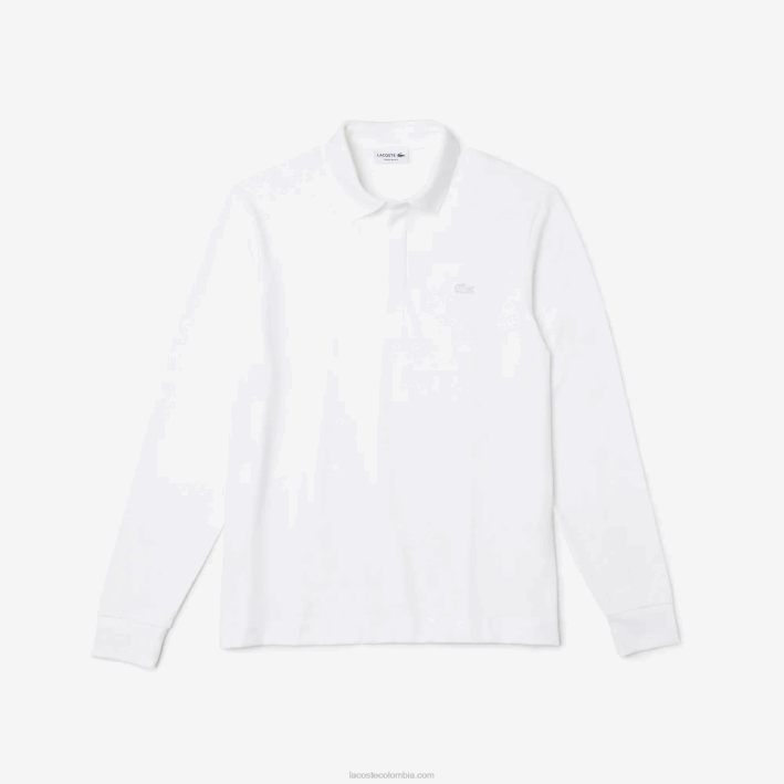 hombres Lacoste 6F24666 blanco 001 polo de piqué de algodón elástico de manga larga smart paris