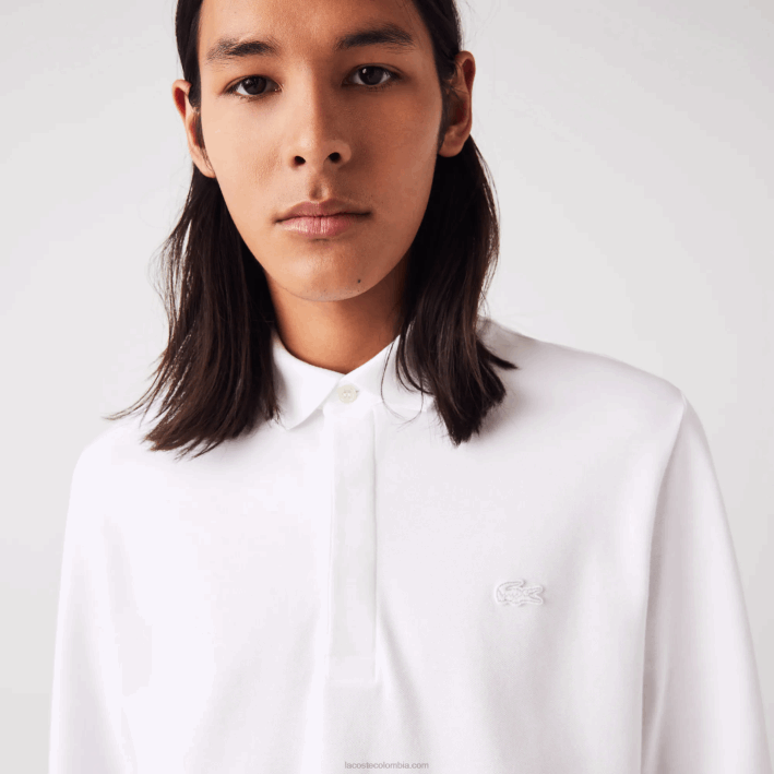 hombres Lacoste 6F24666 blanco 001 polo de piqué de algodón elástico de manga larga smart paris