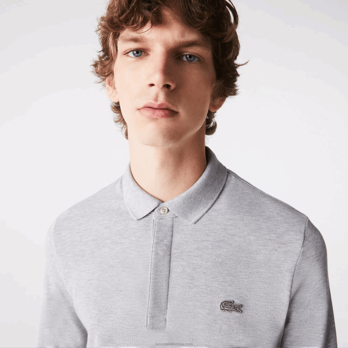 hombres Lacoste 6F24668 lomo gris cca polo de piqué de algodón elástico de manga larga smart paris