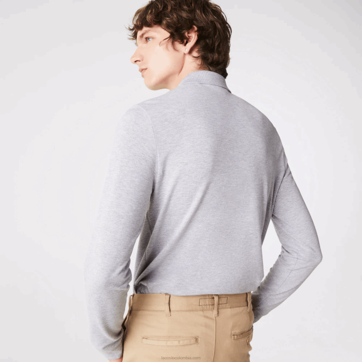 hombres Lacoste 6F24668 lomo gris cca polo de piqué de algodón elástico de manga larga smart paris