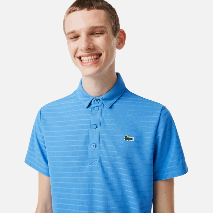 hombres Lacoste 6F2467 azul l99 polo de golf transpirable con textura deportiva