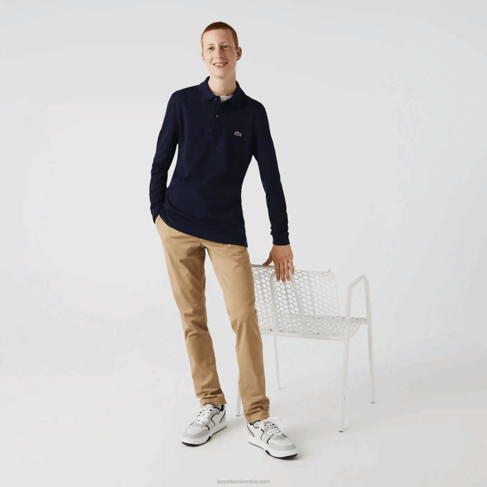 hombres Lacoste 6F24687 azul marino 166 Polo slim fit de petit piqué