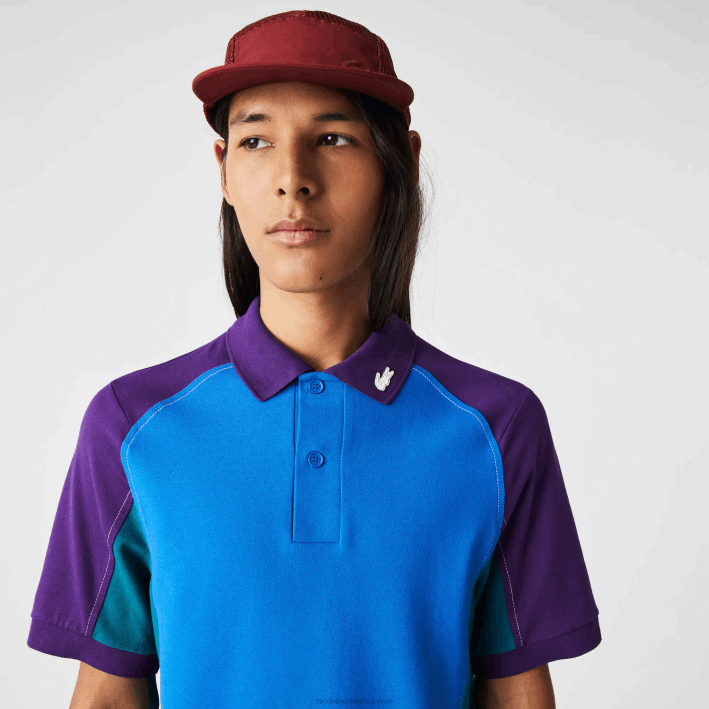 hombres Lacoste 6F24693 azul verde morado 7w6 polo heritage de minipiqué elástico de ajuste regular