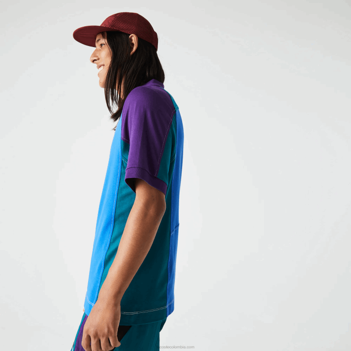 hombres Lacoste 6F24693 azul verde morado 7w6 polo heritage de minipiqué elástico de ajuste regular