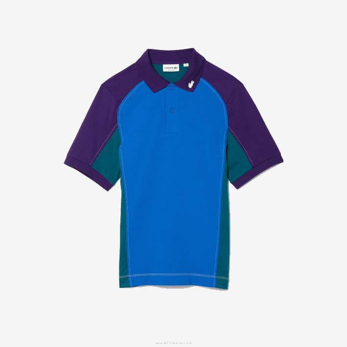 hombres Lacoste 6F24693 azul verde morado 7w6 polo heritage de minipiqué elástico de ajuste regular