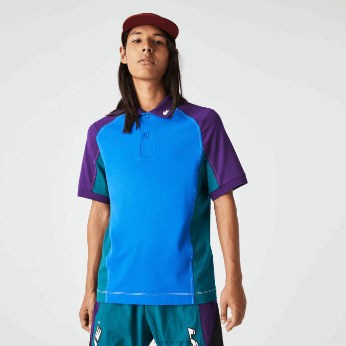hombres Lacoste 6F24693 azul verde morado 7w6 polo heritage de minipiqué elástico de ajuste regular