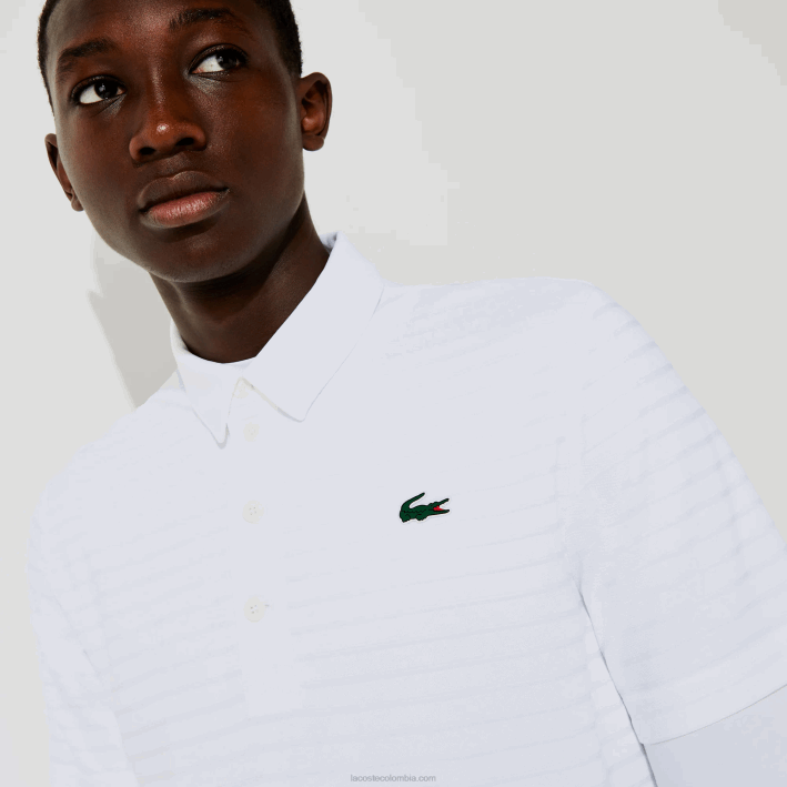 hombres Lacoste 6F2469 blanco 001 polo de golf transpirable con textura deportiva