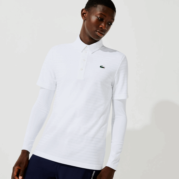 hombres Lacoste 6F2469 blanco 001 polo de golf transpirable con textura deportiva