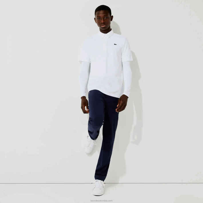 hombres Lacoste 6F2469 blanco 001 polo de golf transpirable con textura deportiva