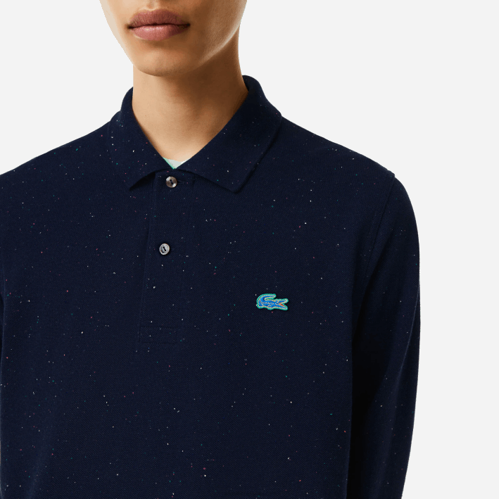 hombres Lacoste 6F24704 azul marino 7cg polo de corte clásico con estampado moteado