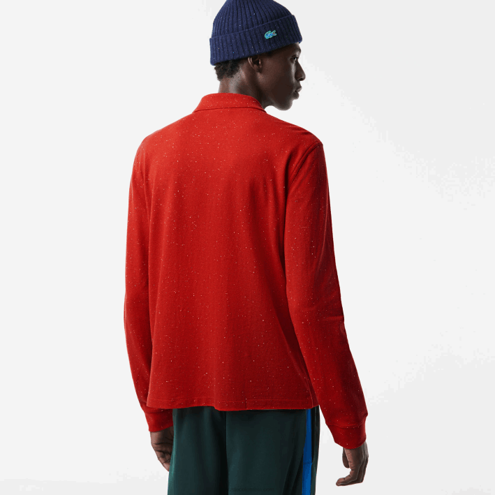 hombres Lacoste 6F24705 rojo 7cq polo de corte clásico con estampado moteado