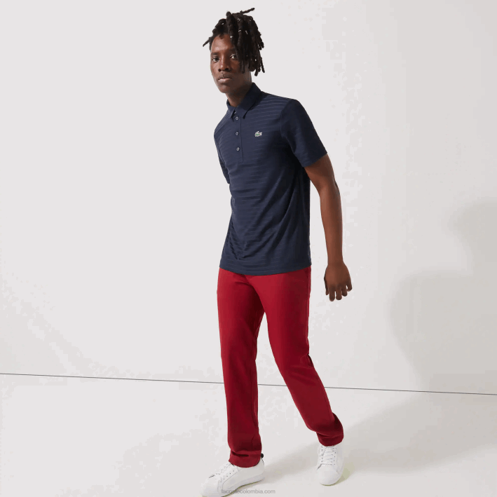 hombres Lacoste 6F2470 azul marino 166 polo de golf transpirable con textura deportiva
