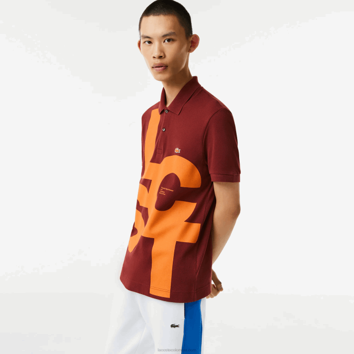 hombres Lacoste 6F24711 burdeos zs1 polo de petit piqué con letras en contraste de corte regular