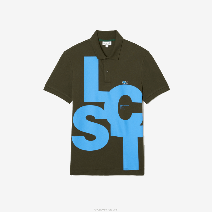 hombres Lacoste 6F24712 verde caqui s7t polo de petit piqué con letras en contraste de corte regular