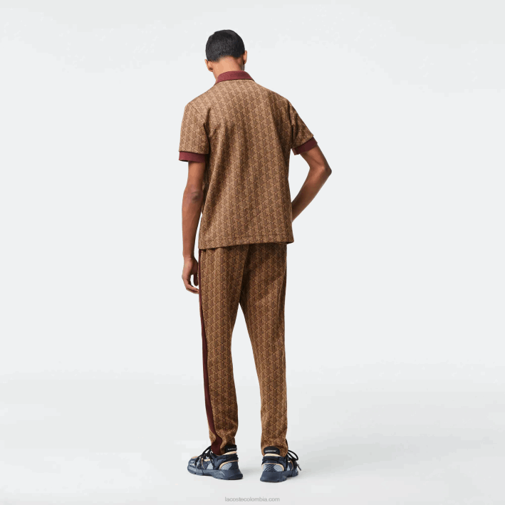 hombres Lacoste 6F2471 beige burdeos mkj polo de corte clásico con estampado de monograma