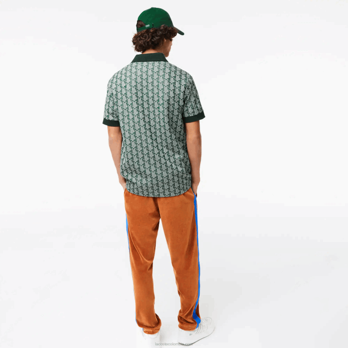 hombres Lacoste 6F2472 beige verde 7m4 polo de corte clásico con estampado de monograma