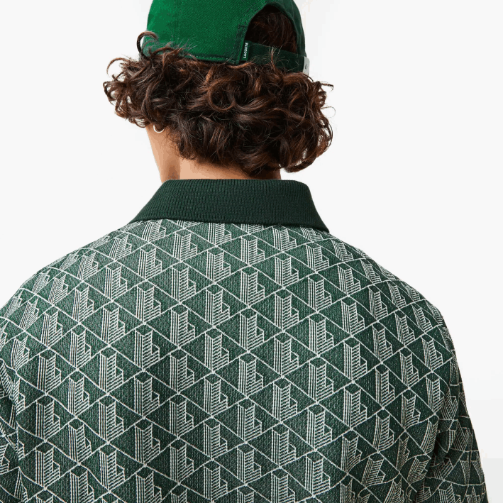 hombres Lacoste 6F2472 beige verde 7m4 polo de corte clásico con estampado de monograma