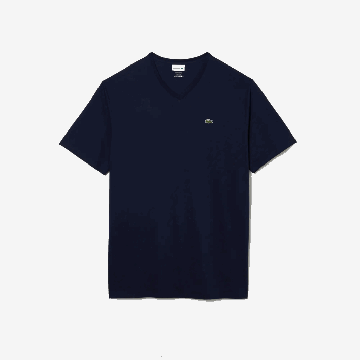 hombres Lacoste 6F24732 azul marino 166 polo de algodón con cuello de pico de canalé regular fit (talla grande)