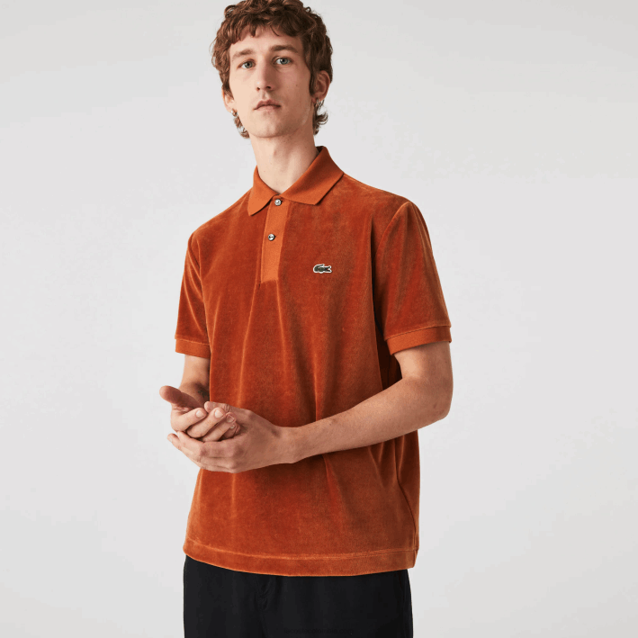 hombres Lacoste 6F24739 marrón 3pb polo de corte clásico en terciopelo de algodón