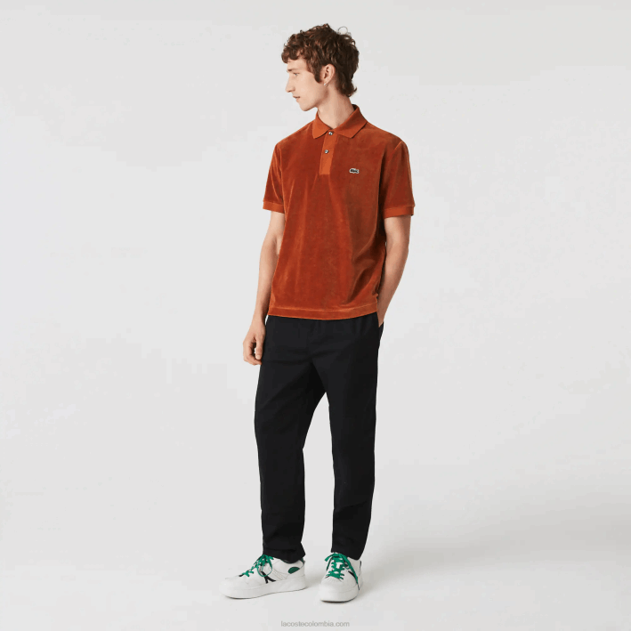 hombres Lacoste 6F24739 marrón 3pb polo de corte clásico en terciopelo de algodón
