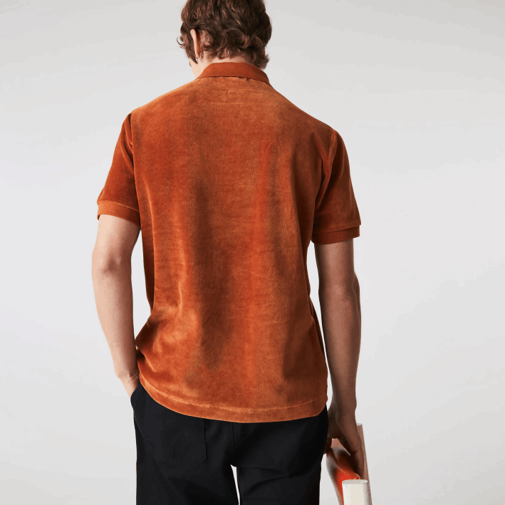 hombres Lacoste 6F24739 marrón 3pb polo de corte clásico en terciopelo de algodón