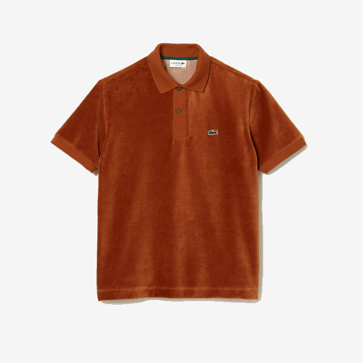 hombres Lacoste 6F24739 marrón 3pb polo de corte clásico en terciopelo de algodón