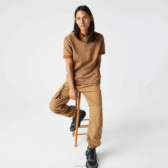 hombres Lacoste 6F2473 marrón beige zwm polo de corte clásico con estampado de monograma