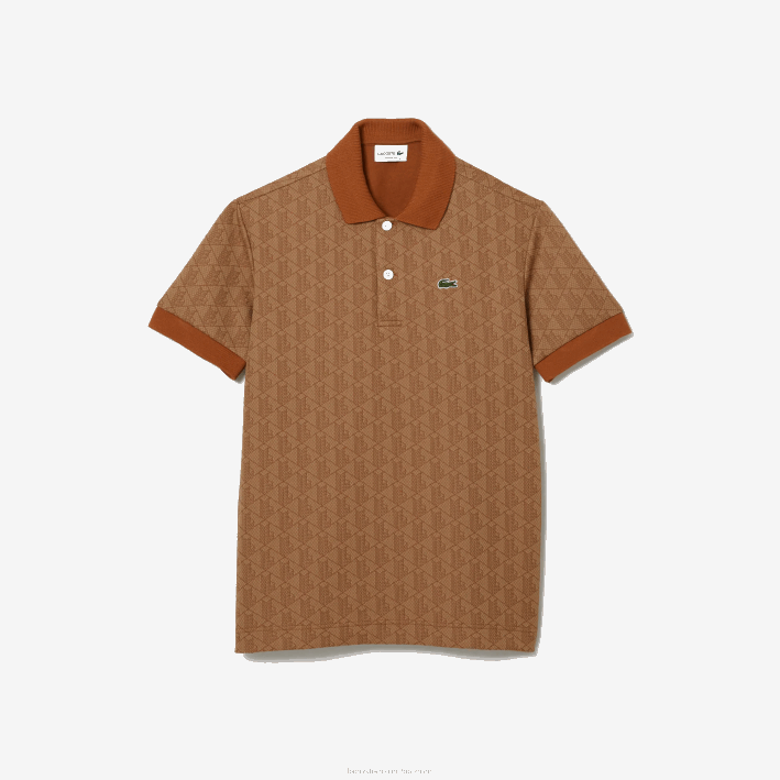 hombres Lacoste 6F2473 marrón beige zwm polo de corte clásico con estampado de monograma