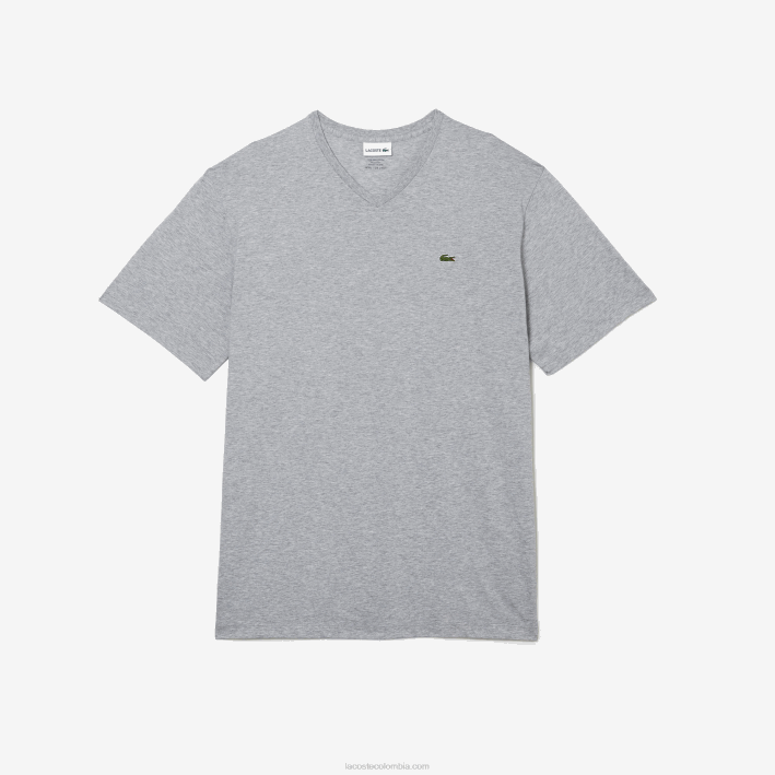 hombres Lacoste 6F24765 lomo gris cca polo de algodón con cuello de pico de canalé regular fit (talla grande)