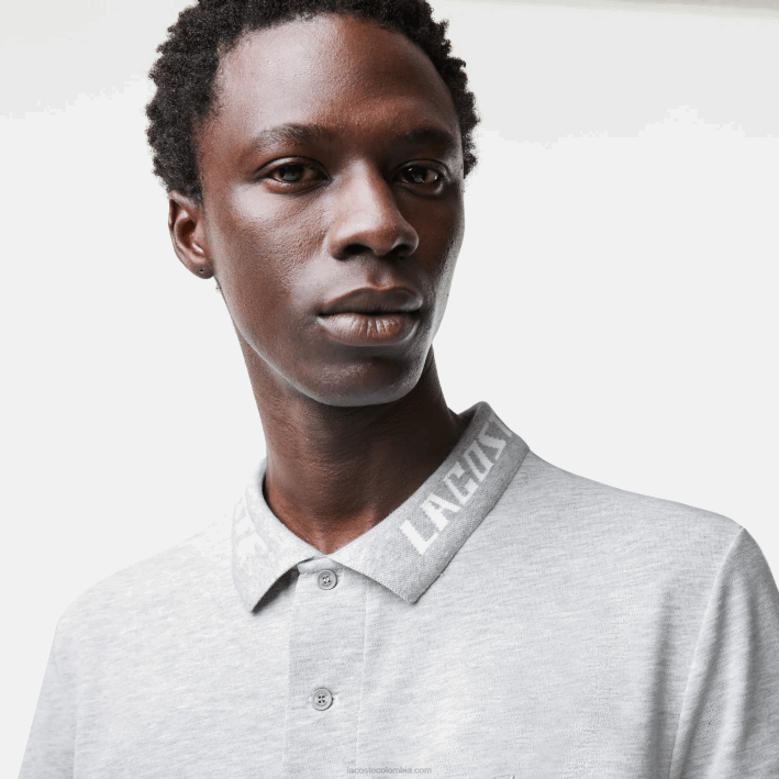 hombres Lacoste 6F24778 lomo gris cca polo de piqué elástico slim fit con logo