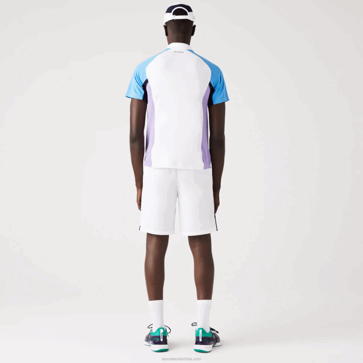 hombres Lacoste 6F24779 blanco azul marino violeta 6hu polo deportivo de tenis de piqué termorregulador