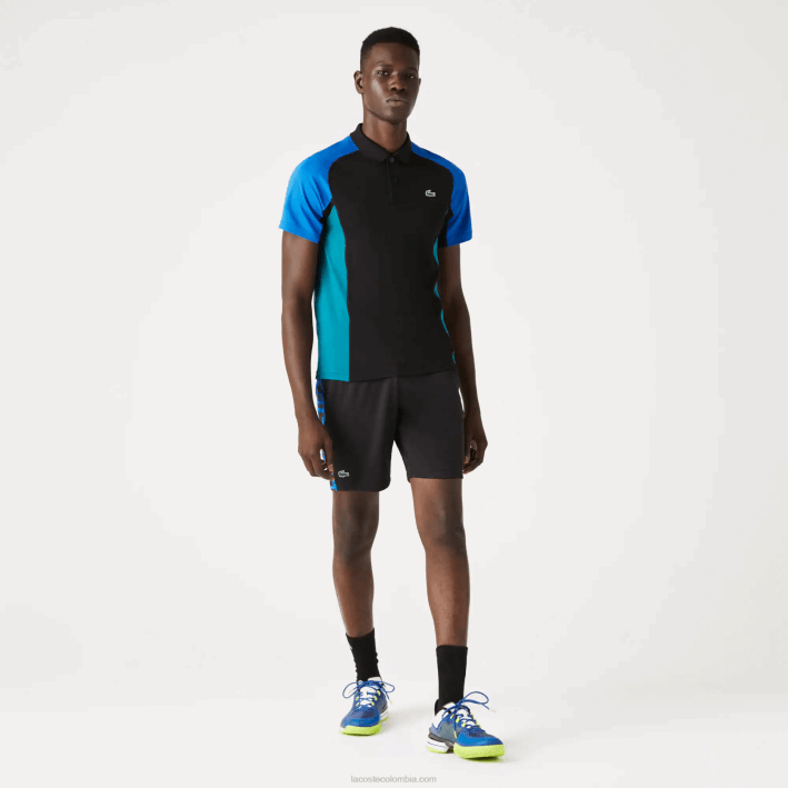 hombres Lacoste 6F24780 azul negro verde y57 polo deportivo de tenis de piqué termorregulador