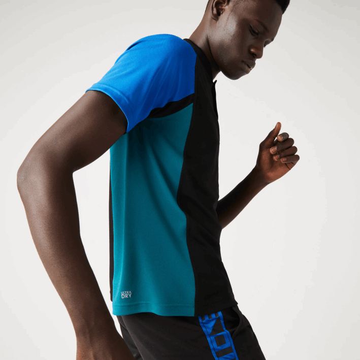 hombres Lacoste 6F24780 azul negro verde y57 polo deportivo de tenis de piqué termorregulador