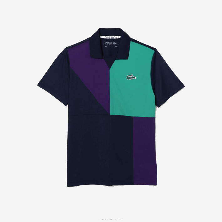 hombres Lacoste 6F24784 azul marino morado verde xc3 Polo deportivo de tenis de piqué ultra-dry