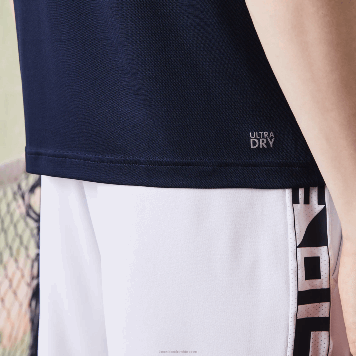 hombres Lacoste 6F24784 azul marino morado verde xc3 Polo deportivo de tenis de piqué ultra-dry