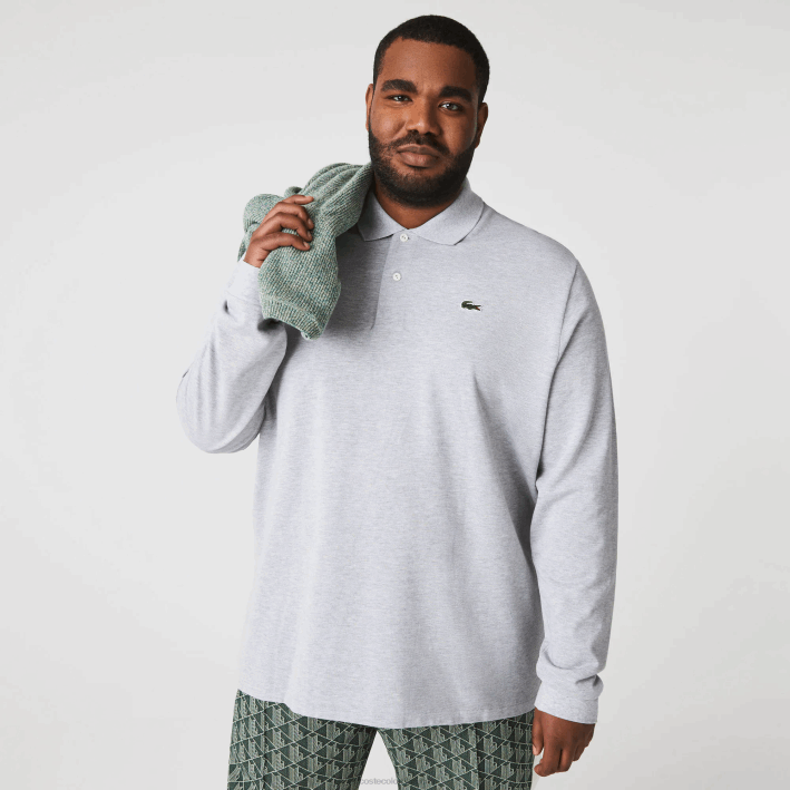 hombres Lacoste 6F24787 lomo gris cca polo jaspeado de manga larga original l.12.12