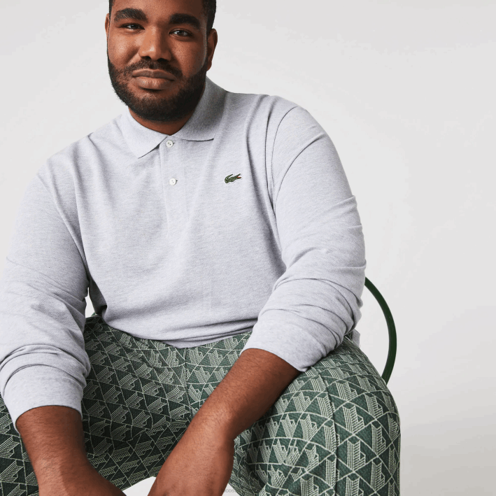 hombres Lacoste 6F24787 lomo gris cca polo jaspeado de manga larga original l.12.12