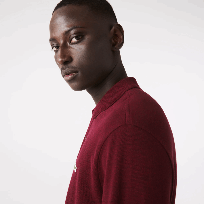 hombres Lacoste 6F24788 burdeos sxl polo jaspeado de manga larga original l.12.12