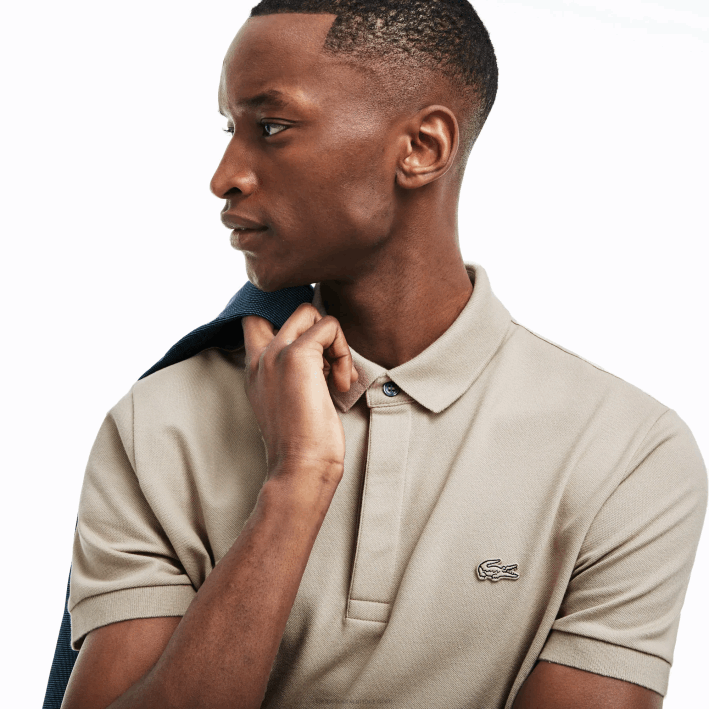hombres Lacoste 6F2479 beis ae0 polo de piqué de algodón elástico smart paris