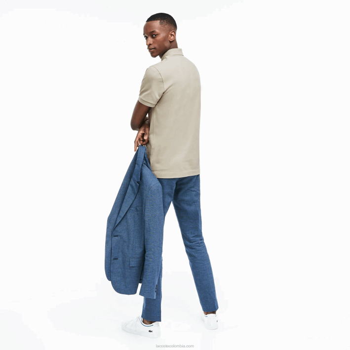 hombres Lacoste 6F2479 beis ae0 polo de piqué de algodón elástico smart paris