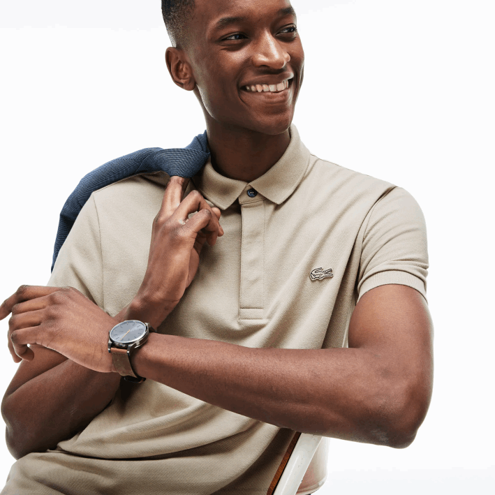 hombres Lacoste 6F2479 beis ae0 polo de piqué de algodón elástico smart paris