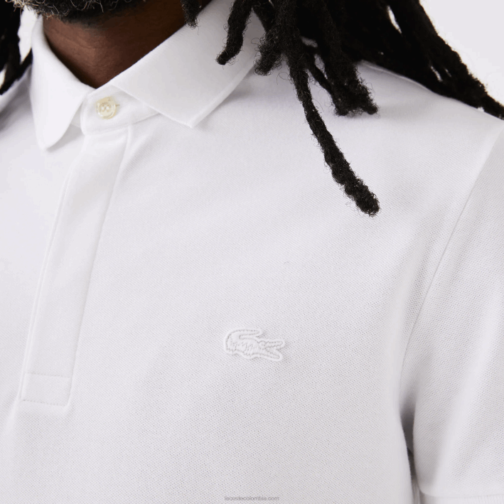 hombres Lacoste 6F2480 blanco 001 polo de piqué de algodón elástico smart paris