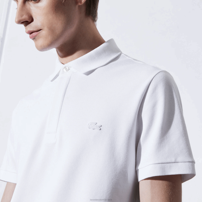 hombres Lacoste 6F2480 blanco 001 polo de piqué de algodón elástico smart paris