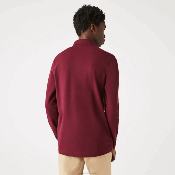 hombres Lacoste 6F24810 burdeos sxl polo de piqué de algodón elástico de manga larga smart paris