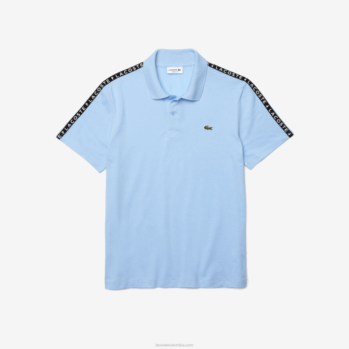 hombres Lacoste 6F24815 hbp azul polo de algodón ultraligero con banda de letras