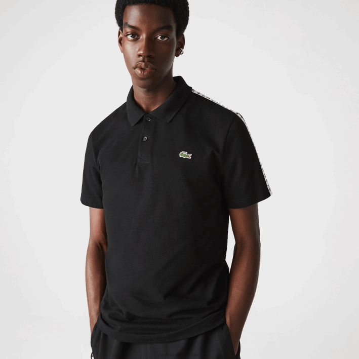 hombres Lacoste 6F24816 negro 031 polo de algodón ultraligero con banda de letras