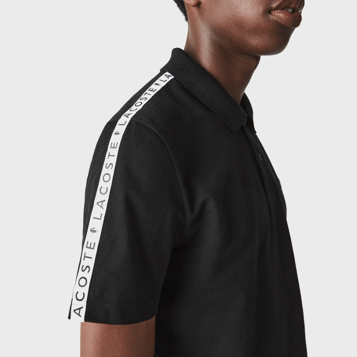 hombres Lacoste 6F24816 negro 031 polo de algodón ultraligero con banda de letras